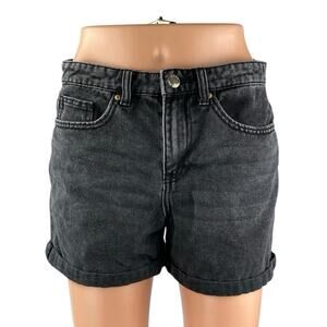 ONLY Women's Black High Rise Cuffed Boyfriend Skater Denim Jean Shorts Size S